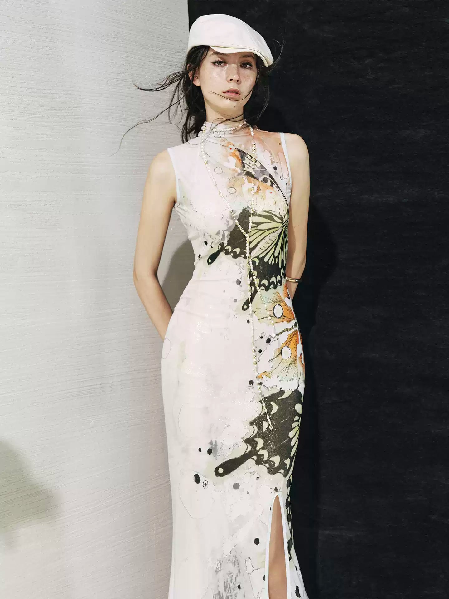Hand-painted Butterfly Cheongsam Slit Dress