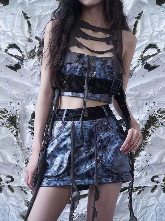 Blue Margaret ripped leather vest