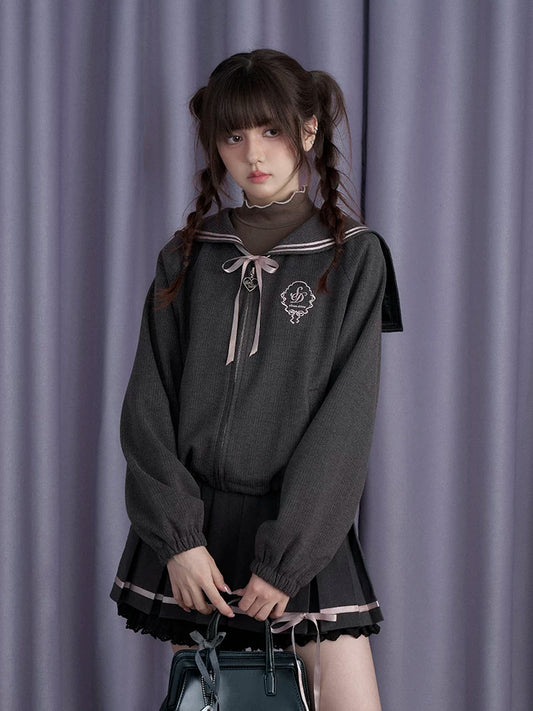 SagiDolls Girls’ Fighting Spirit #Sakurami Girls High# School Uniform-Style Bow Tie Sailor Collar Jacket Mini Skirt Flattering Fit