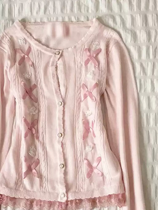 Pink Bow Knitted Cardigan