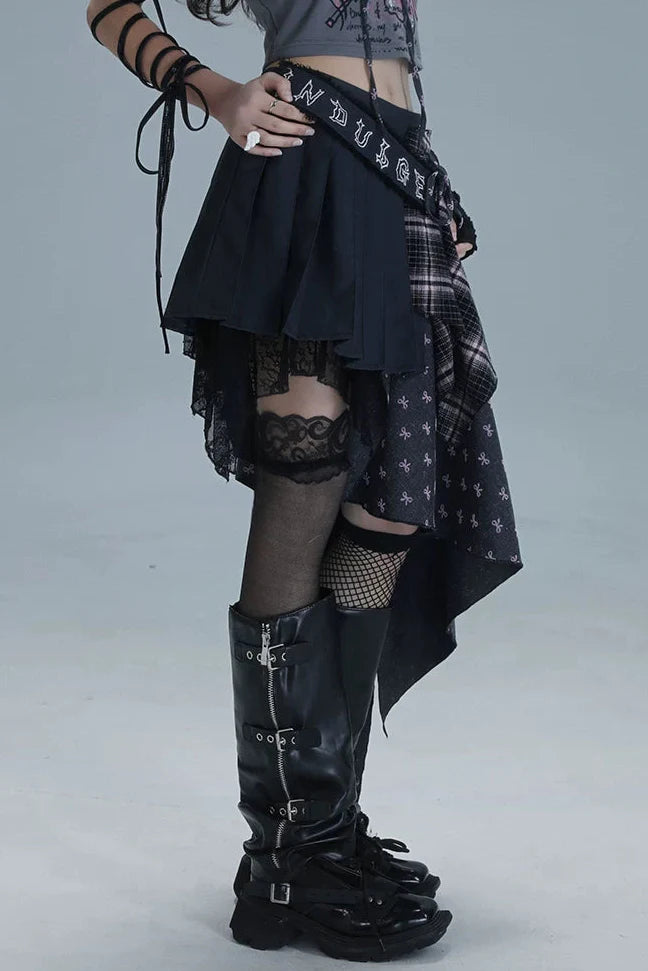 Check Patchwork Asymmetrical Skirt