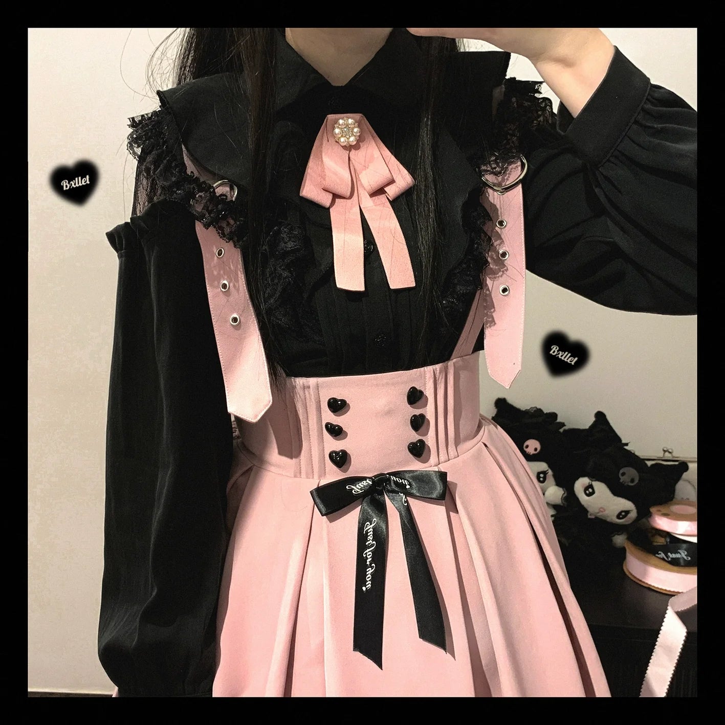 Jirai Kei Shoulder Open Ruffle Lace Long Sleeve Blouse