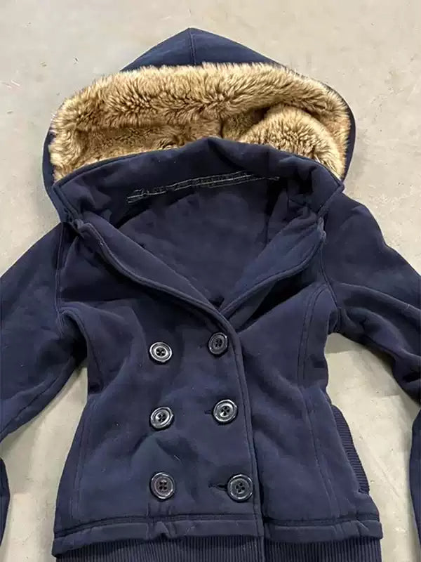 Blue velvet hooded sweatshirt jacket