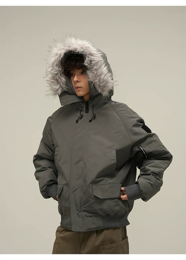 Full Zip Front Fur Hooded Puffer Jacket