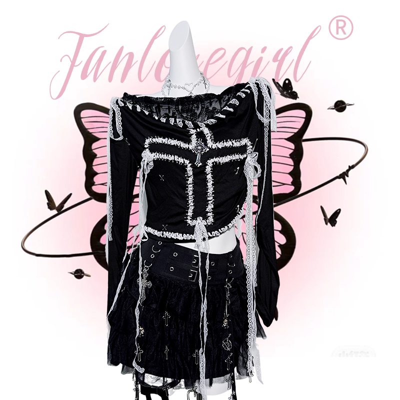 Goth Ruffled Lace Long-sleeved Top