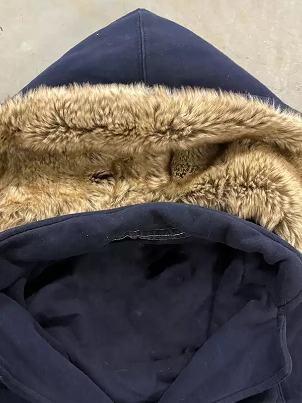 Blue velvet hooded sweatshirt jacket