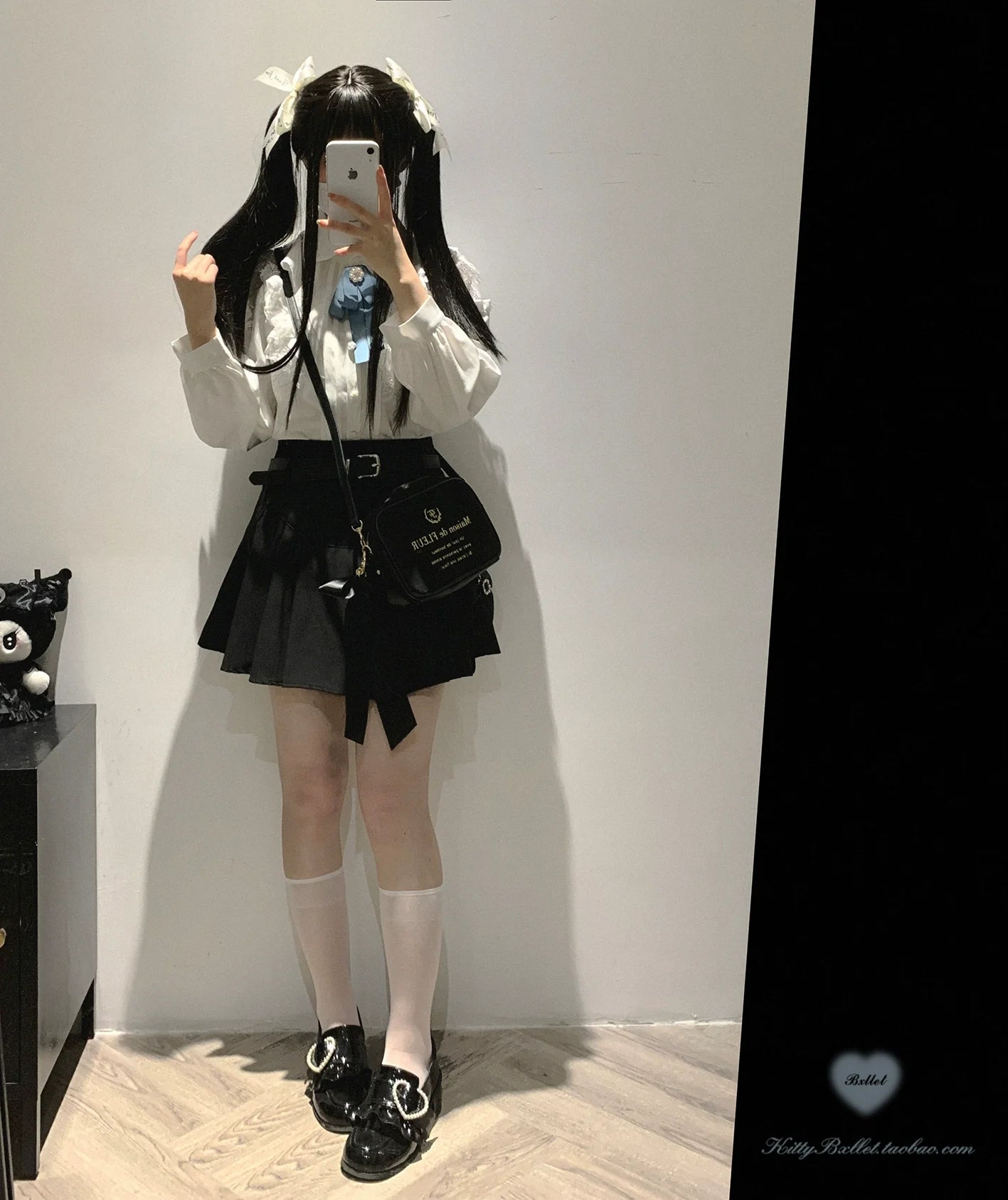 (BFM)KittyBxllet~Kuroneko~Jirai Kei Shoulder Open Ruffle Lace Long Sleeve Blouse