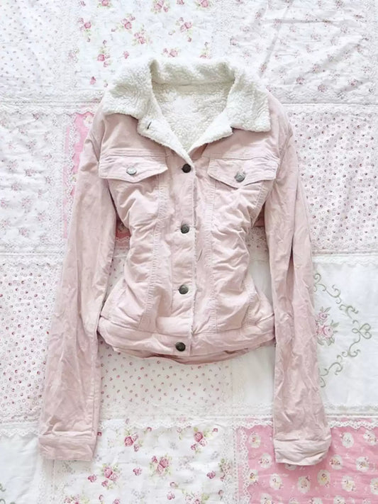 pink lamb wool work jacket