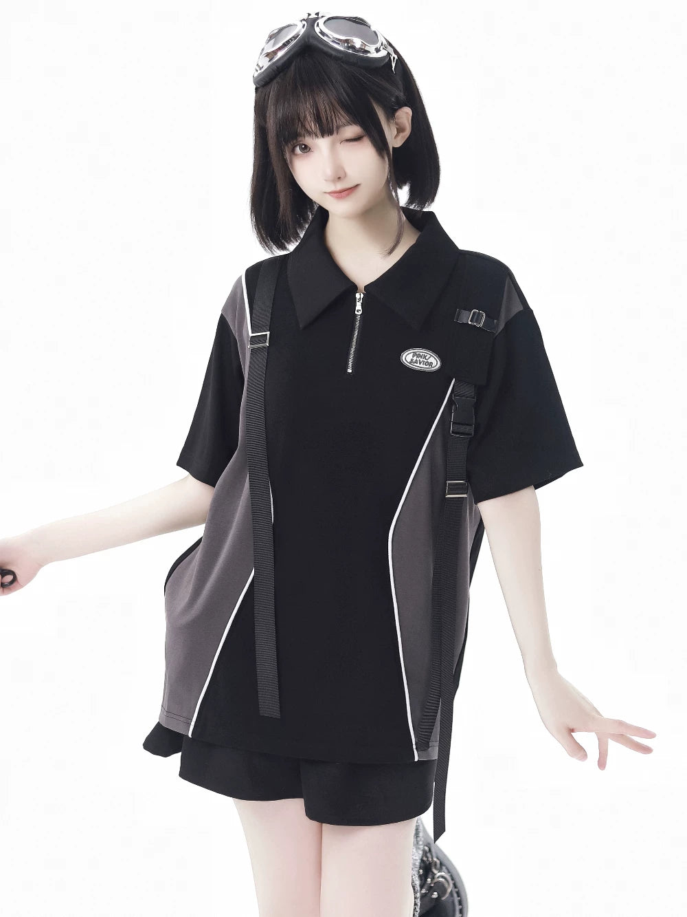 pinksavior【Fengjian】Summer Casual Lapel Contrast Letter Embroidery Youthful Short-Sleeve Set, Cool and Comfortable