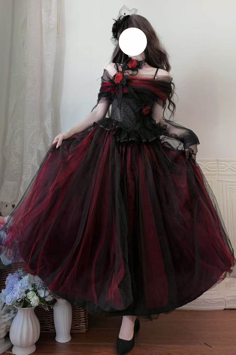 Dark Elegant Tulle Dress + Hat