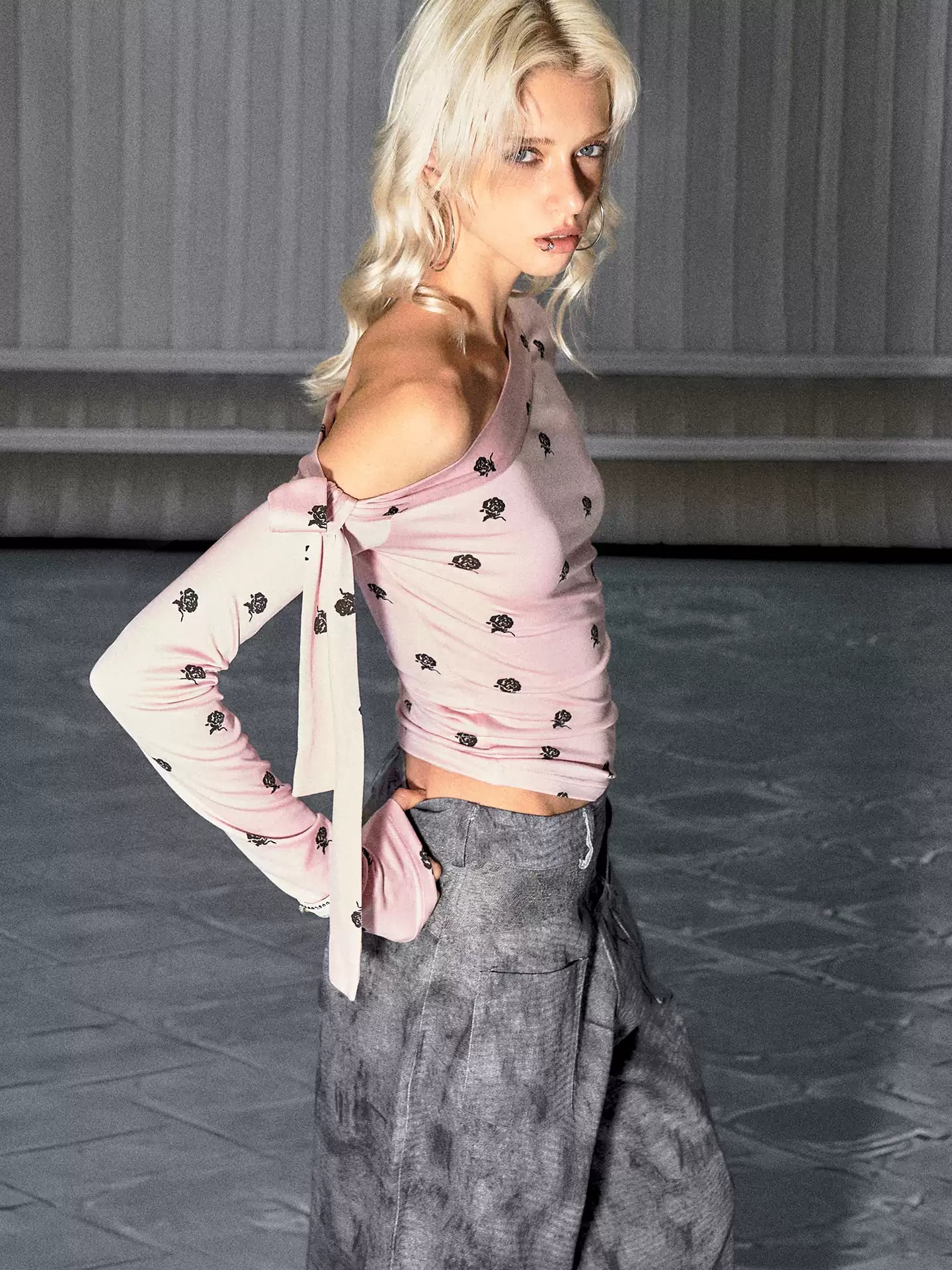 Peter Pan Off-shoulder Pink Long-sleeved Top