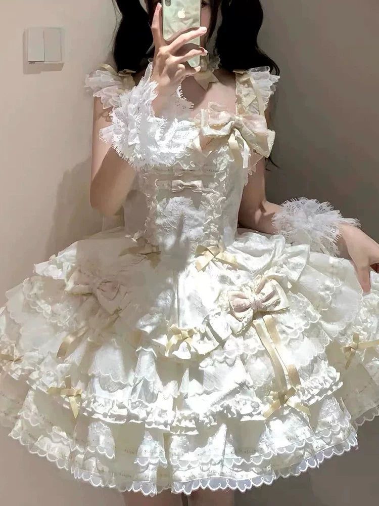 【Gilded Whispers】Lolita Elegant Dress JSK Day Dress in Black & Gold, Gilt Cake-Style One-Piece