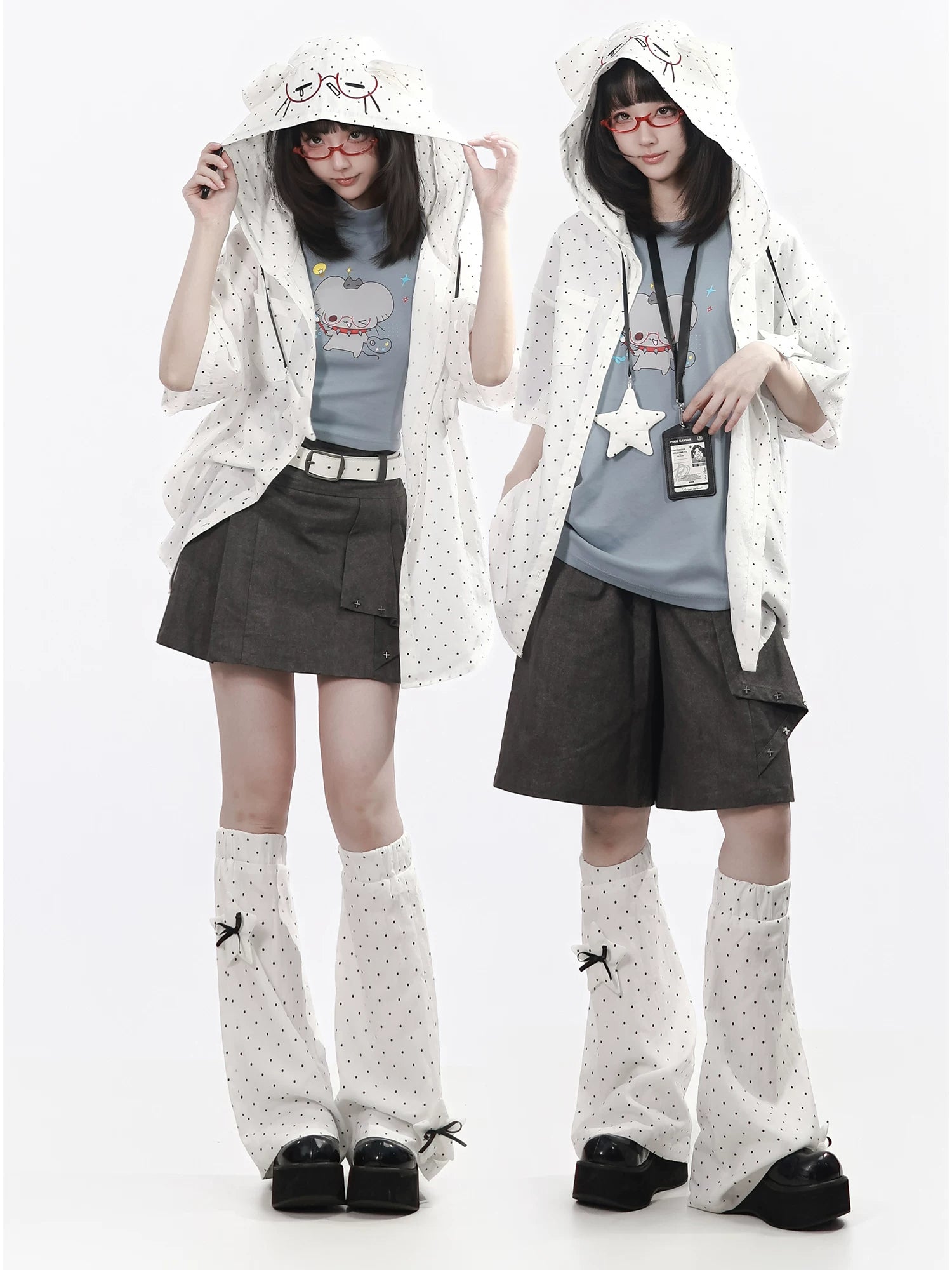 Pinksavior 【Sunny Diary】 Mouse Cartoonist Graphic Art Student Design-Feel T-Shirt Shirt Slimming Suit Set