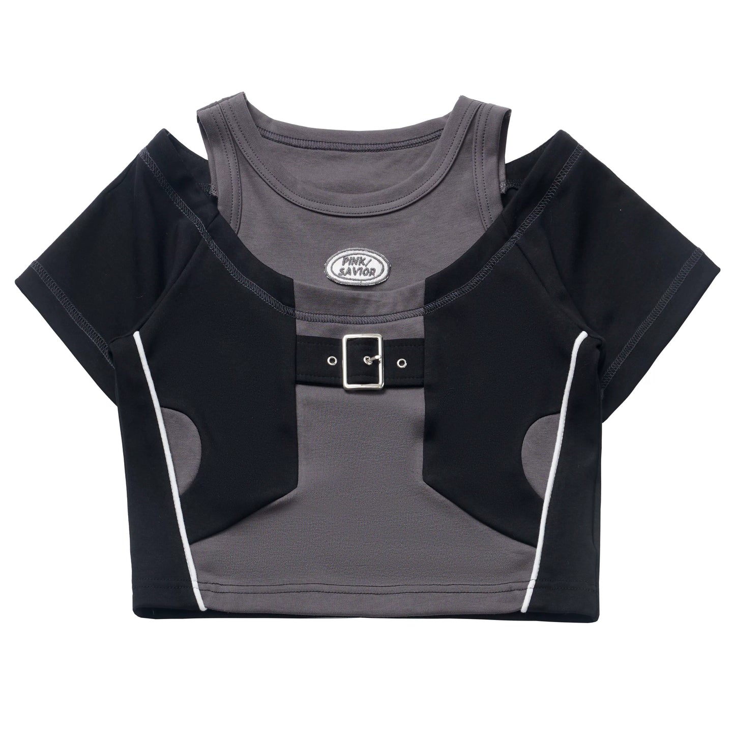 pinksavior【Fengjian】Summer Casual Lapel Contrast Letter Embroidery Youthful Short-Sleeve Set, Cool and Comfortable