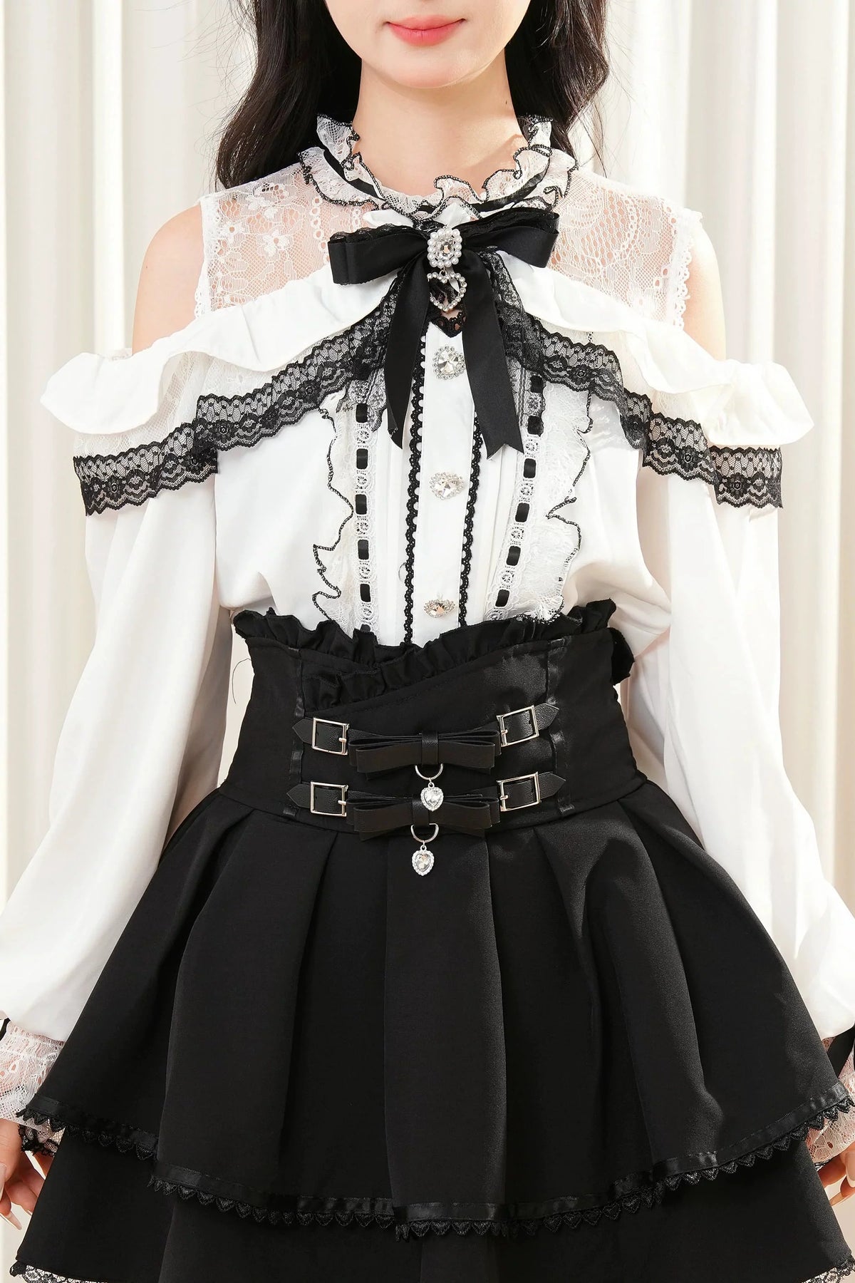Lace Trim Off-Shoulder Set