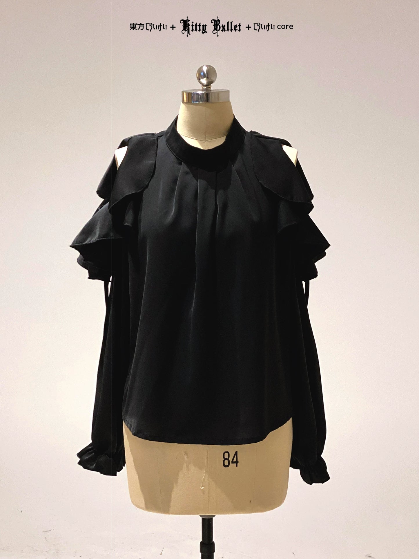 KittyBxllet Original “Ribbon Girl” Off-Shoulder Tie-Up Chiffon Top with Lace Trim Ruffles Long Sleeves