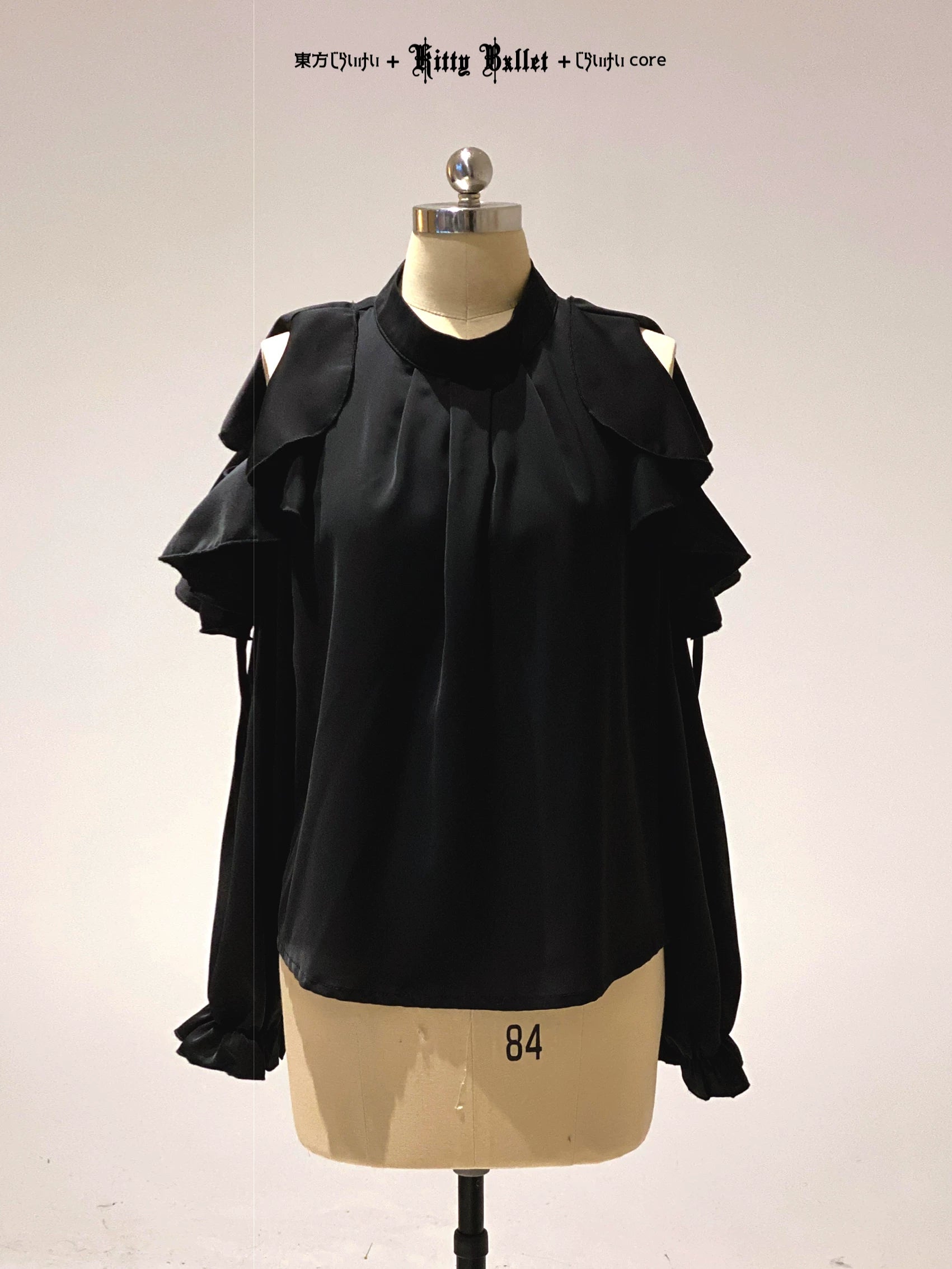 KittyBxllet Original “Ribbon Girl” Off-Shoulder Tie-Up Chiffon Top with Lace Trim Ruffles Long Sleeves