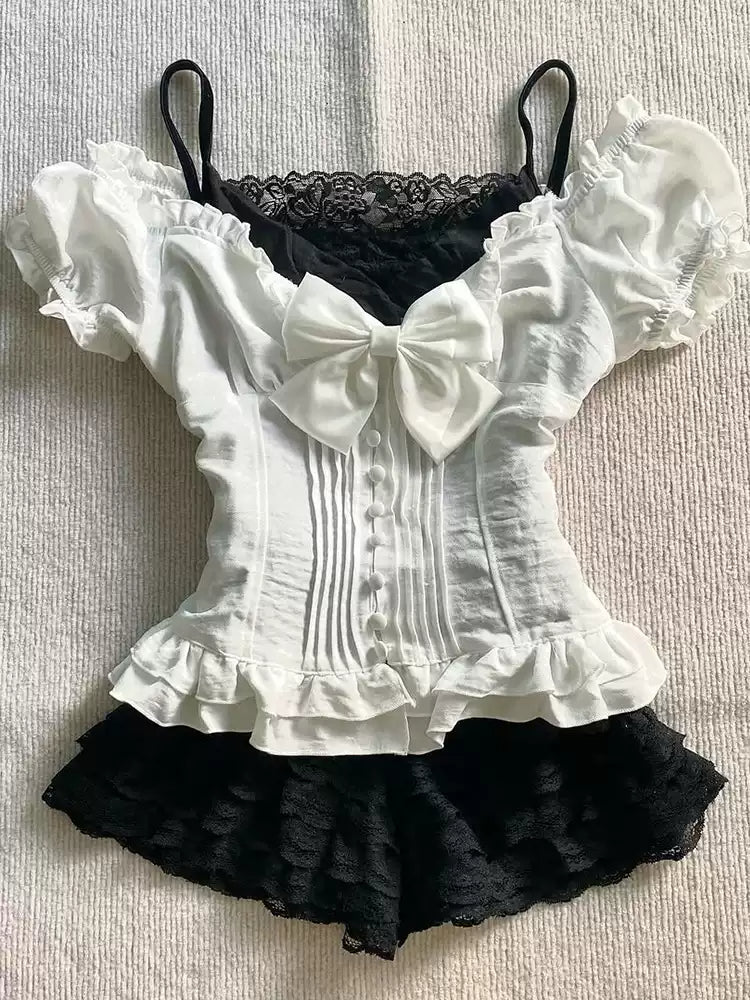 Retro White Bow Shirt