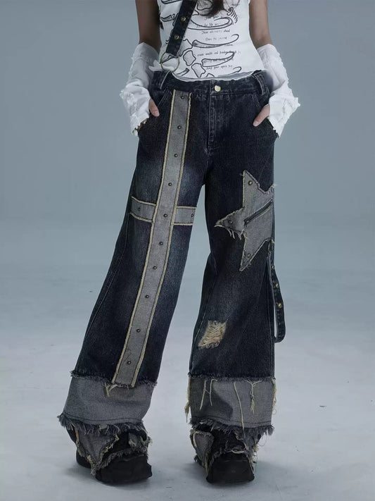 stars denim wide-leg trousers