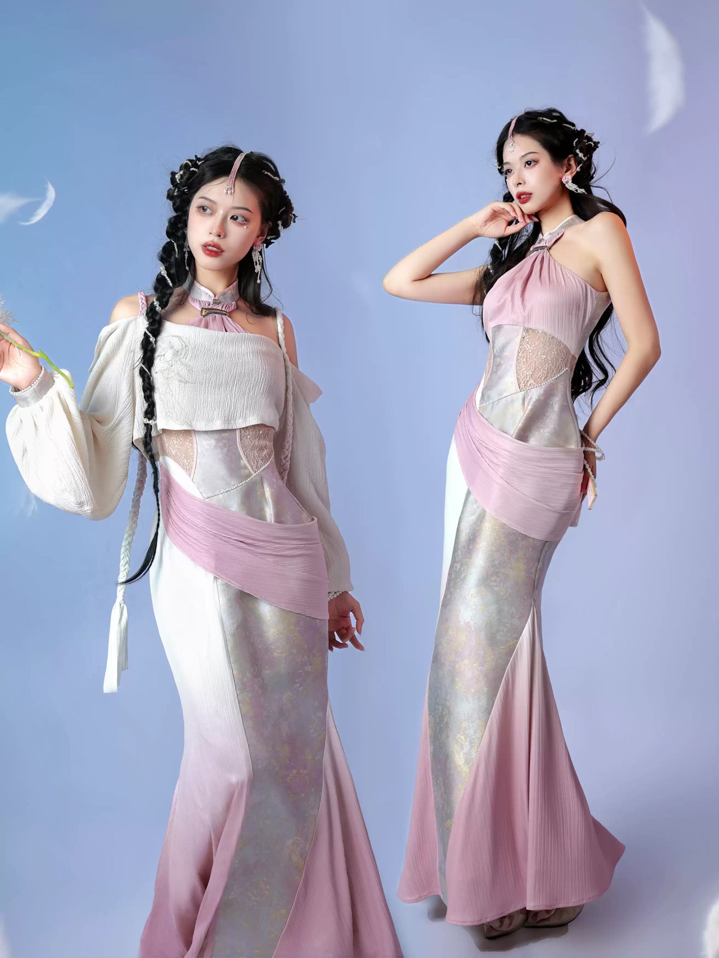 Soft Light Embroidery Jacquard Cheongsam Dress