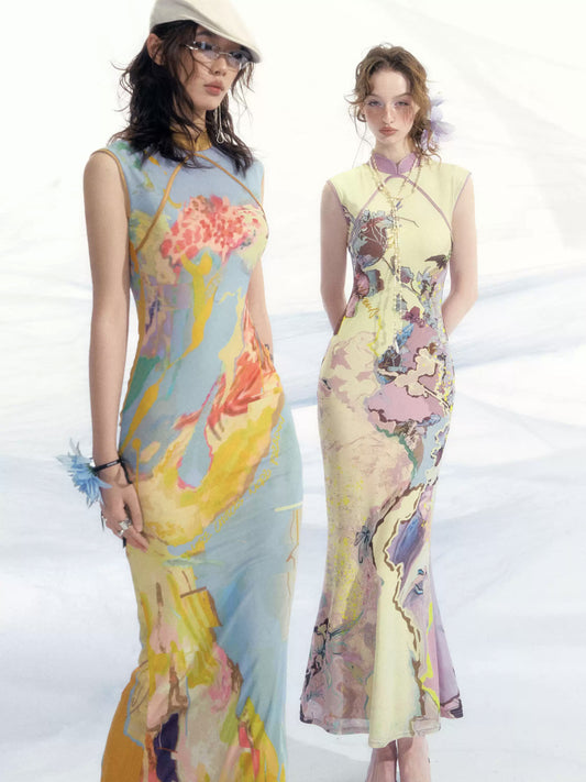 Romantic Printed Cheongsam Dress