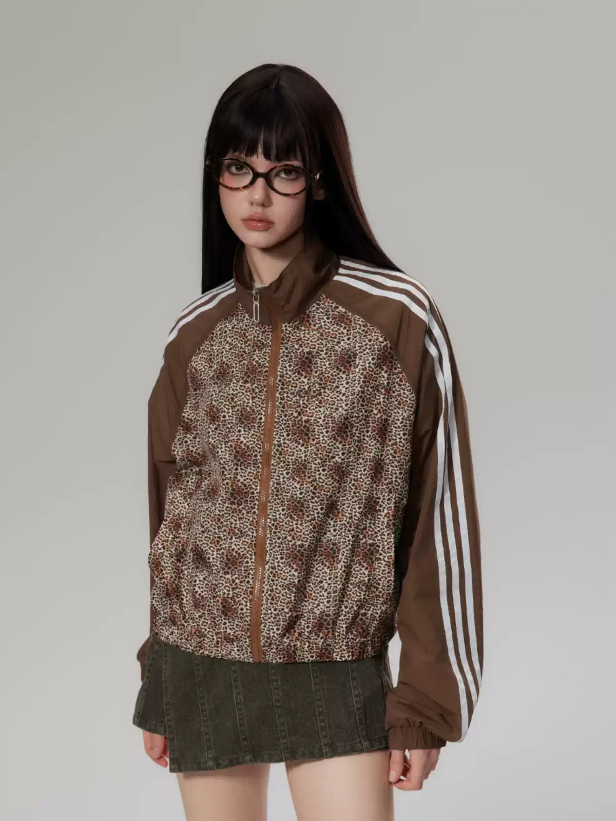 leopard print splicing jacket