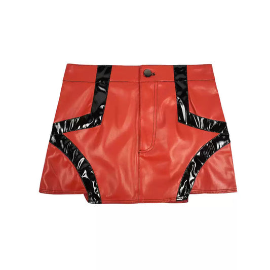 Functional style red and black hot girl leather skirt