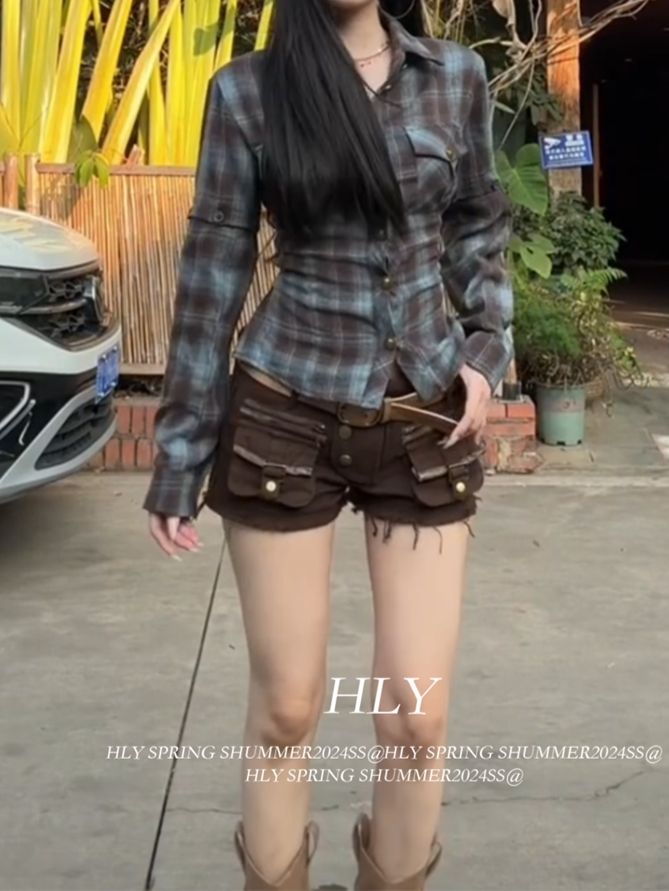 Baddie Plaid Straps Backless Shirt
