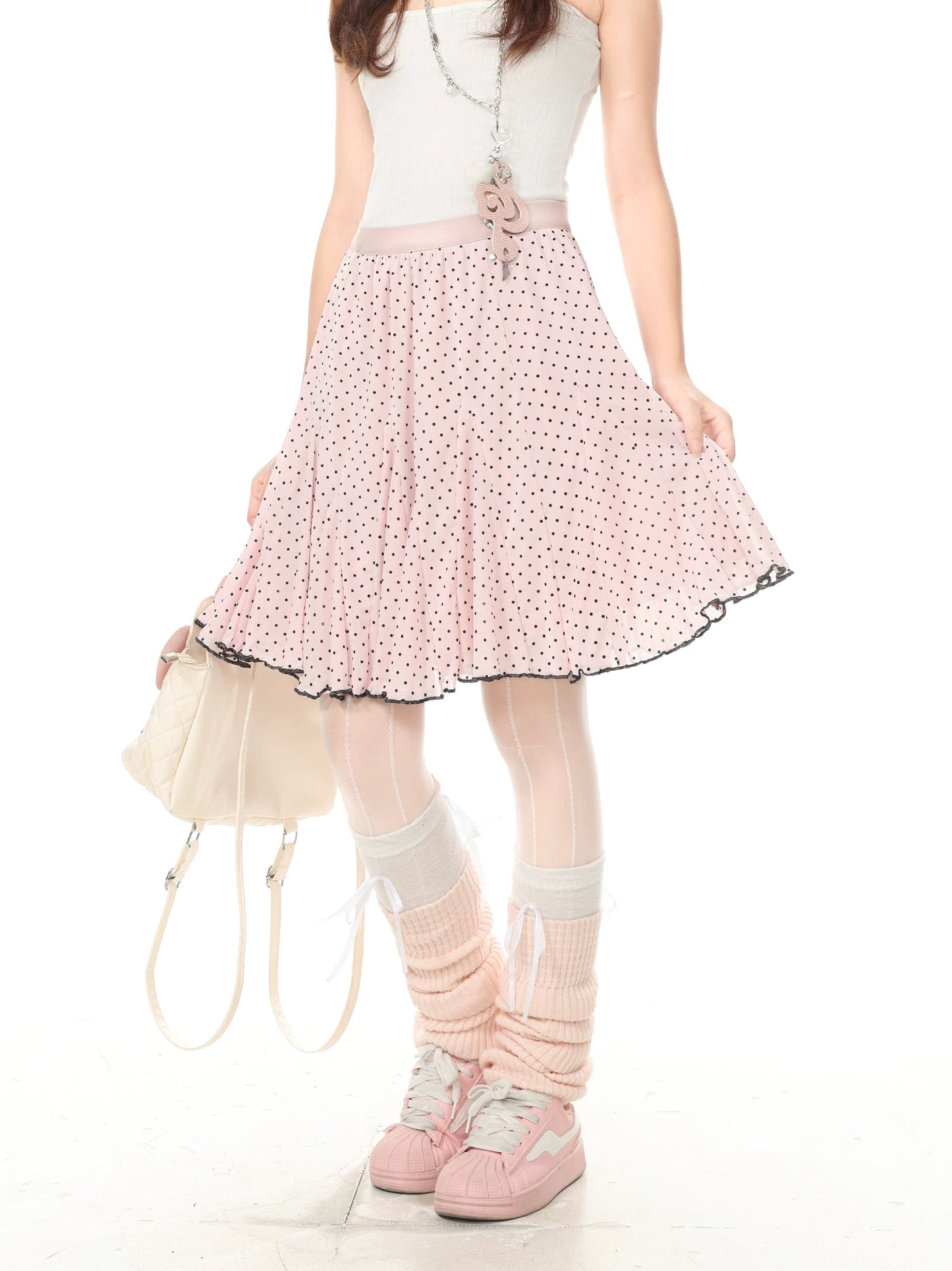 Blue Ghost Park Languid Park Polka Dot All-Over Print Peplum Midi Skirt for Women Summer Casual Sweet Mid-Length Skirt