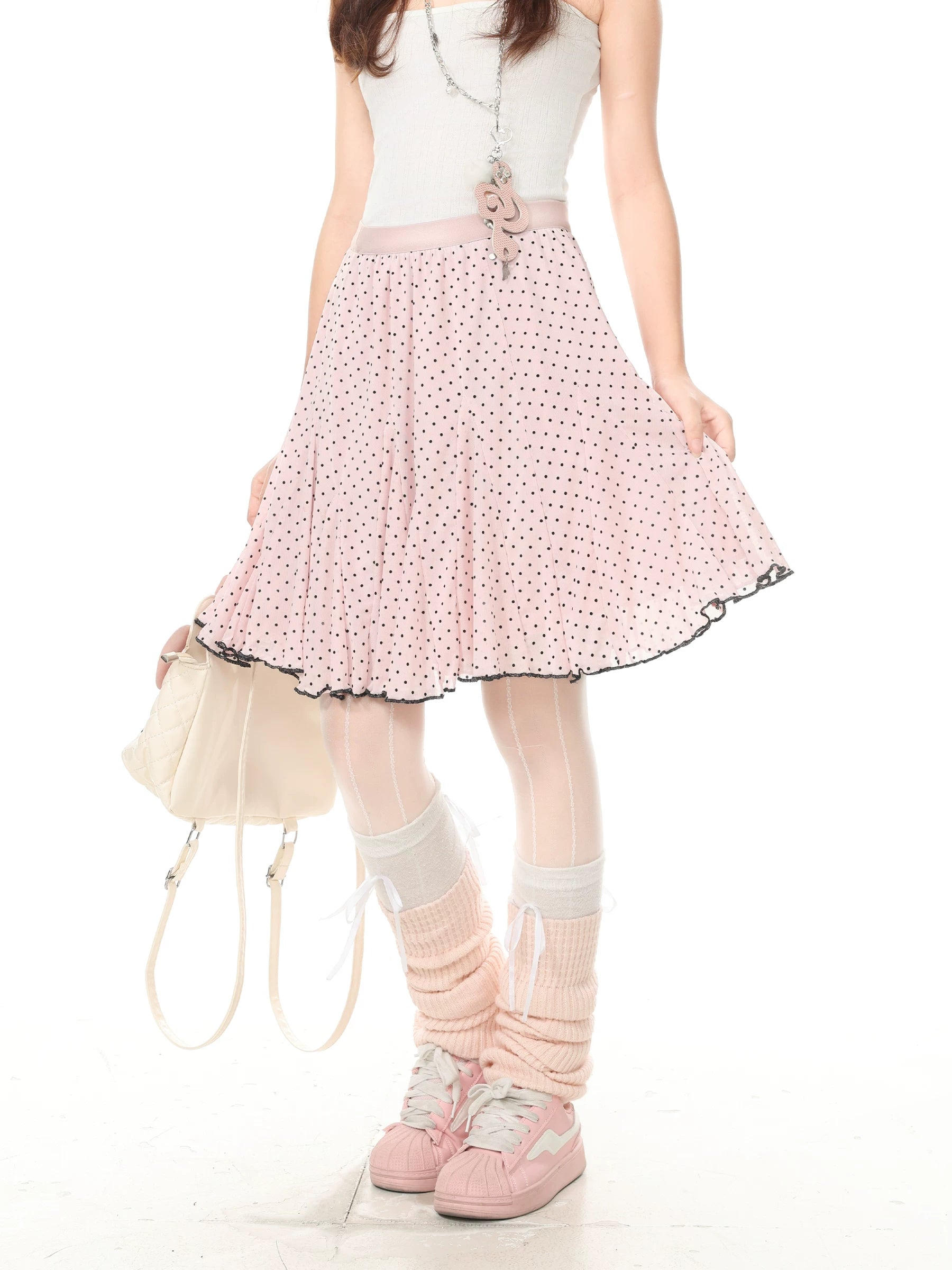 Blue Ghost Park Languid Park Polka Dot All-Over Print Peplum Midi Skirt for Women Summer Casual Sweet Mid-Length Skirt