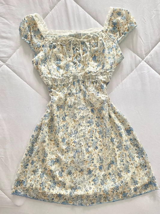 Peachy Maiden Original Floral Print Spaghetti Strap Dress—Summer Vintage Thrift-Inspired Fairycore, Sweet “First Love” Style