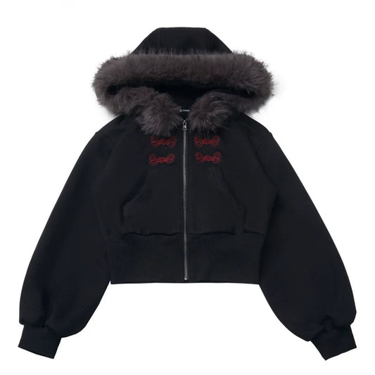 Dark Detachable Fur Jacket + Skirt + Pants Jacket