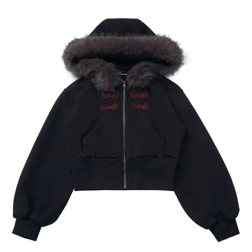 Dark Detachable Fur Jacket + Skirt + Pants