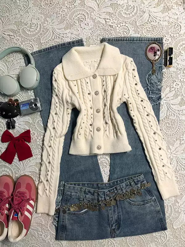 diamond-encrusted soft waxy sweater jacket