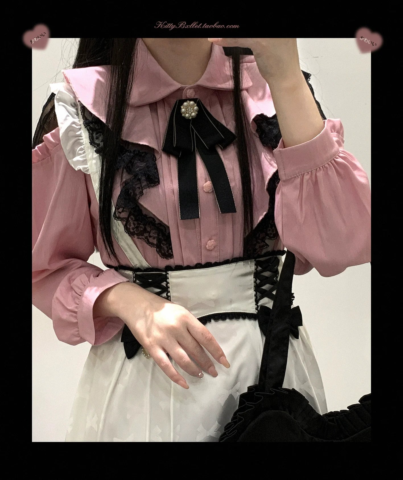 (BFM)KittyBxllet~Kuroneko~Jirai Kei Shoulder Open Ruffle Lace Long Sleeve Blouse