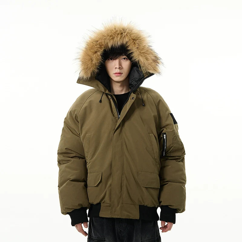Full Zip Front Fur Hooded Puffer Jacket
