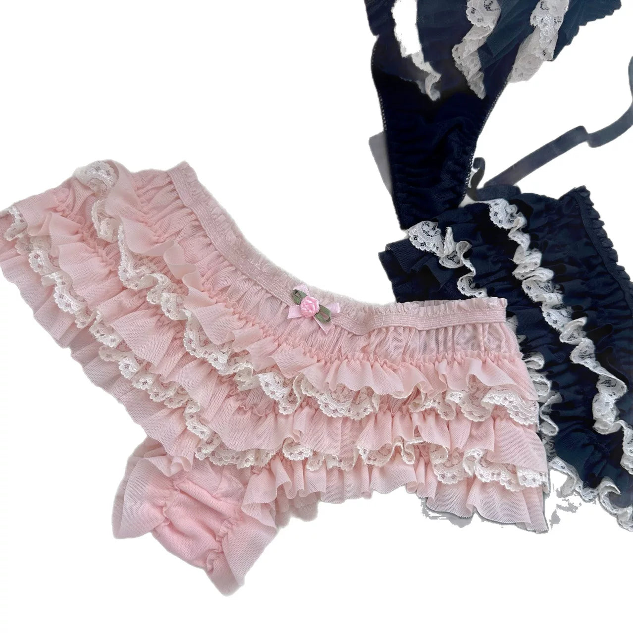 2026 New Japanese-Style Cute Soft Mini Cake Bra & Panty Set with Bow, Lightweight Layered Lace Underwear Skirt