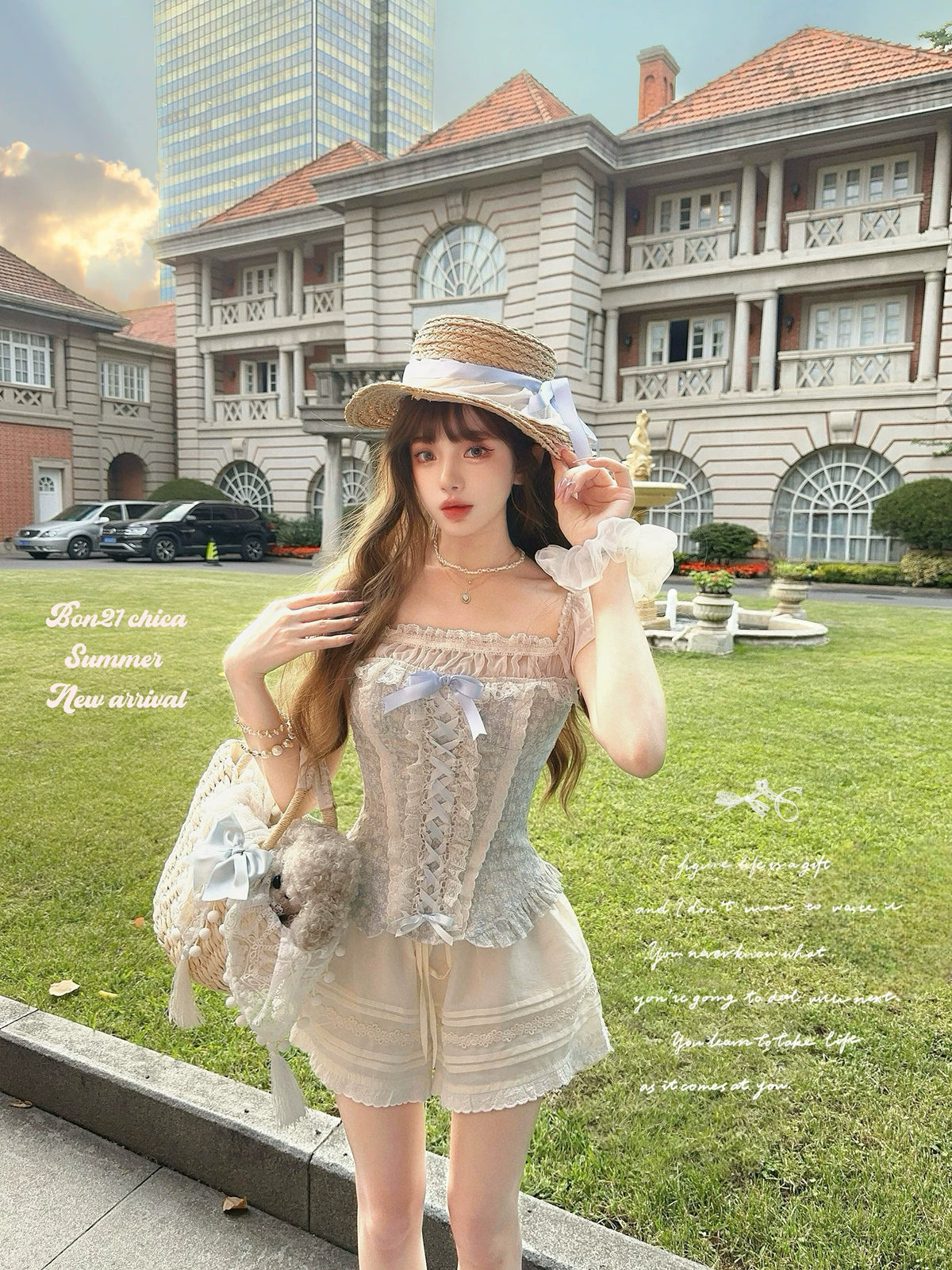 “Flower Mirror” French Girl Vintage Floral Two-Piece Bustier Top T2410