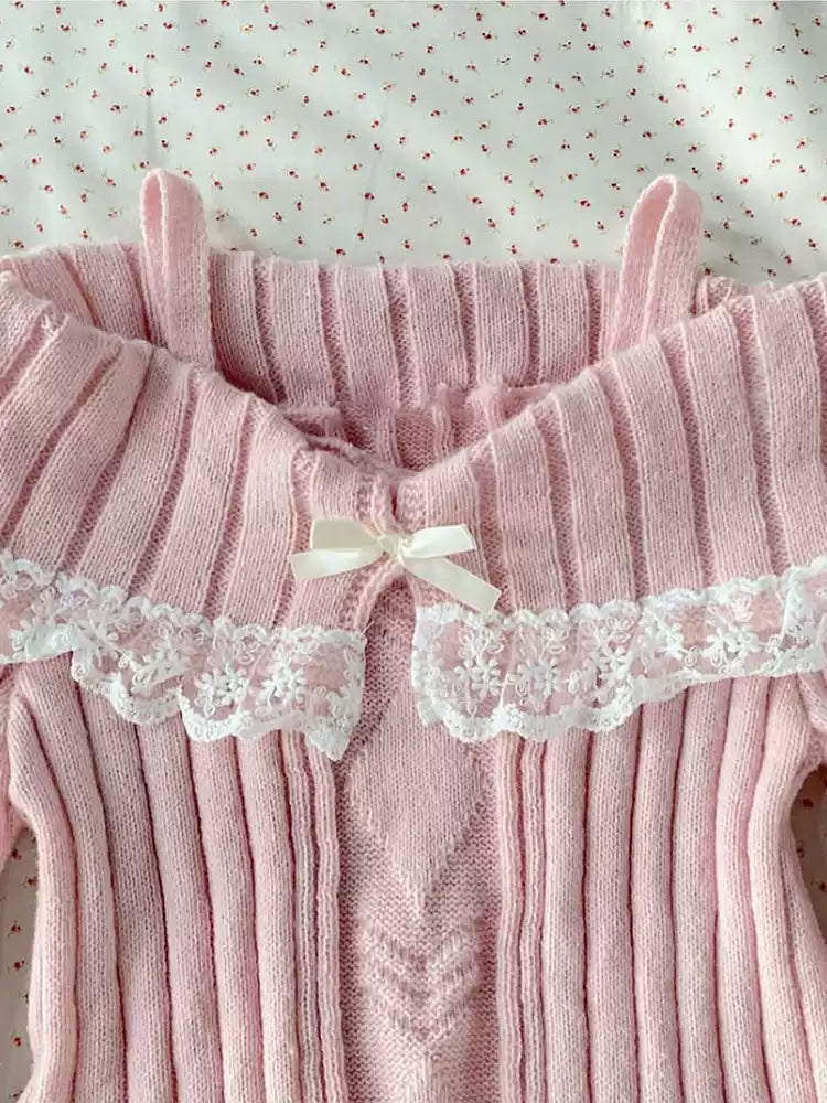 retro French pink lace sweater