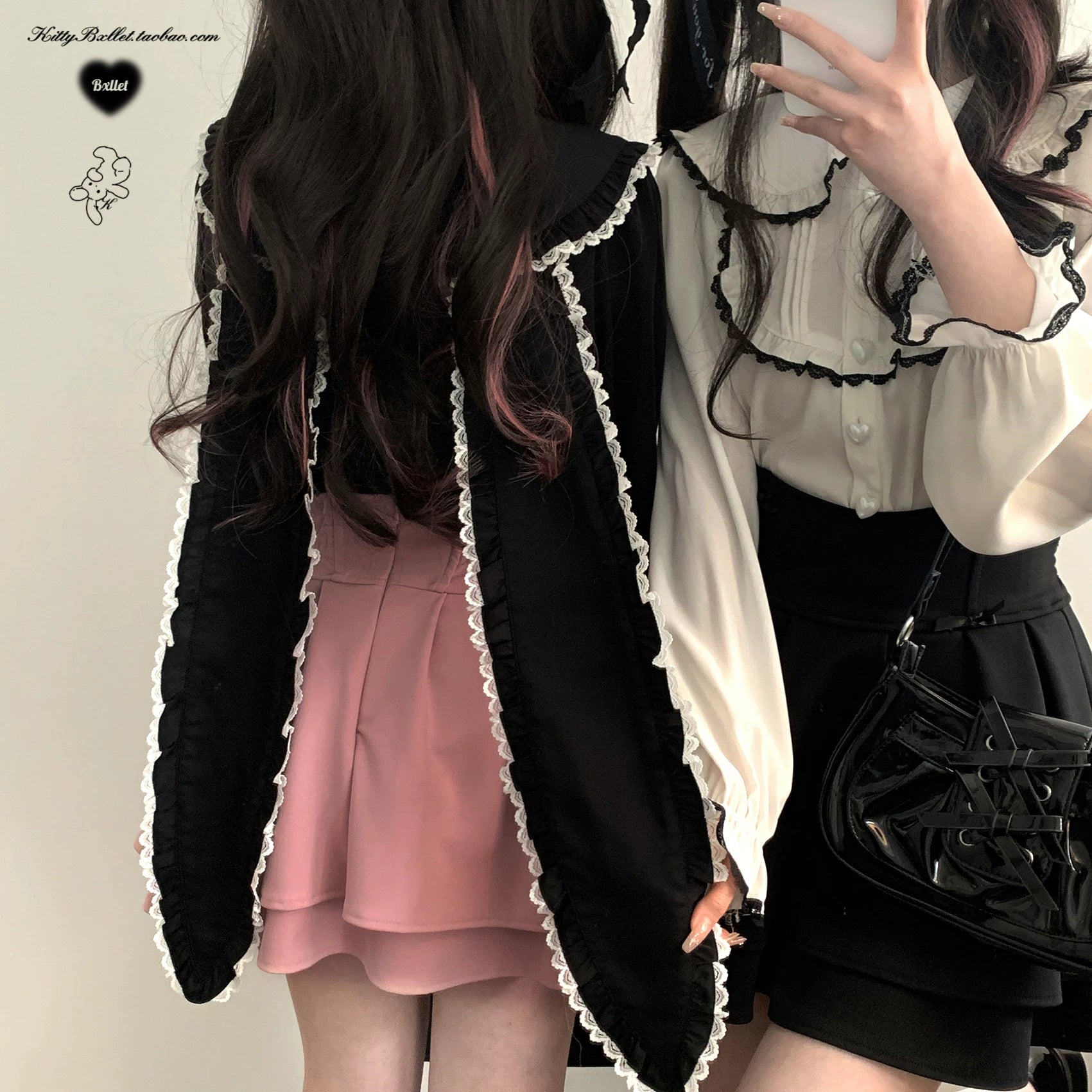 KittyBxllet Original [Milk-Fold Rabbit] Lolita-Style Rabbit Ear Lace Trim Blouse