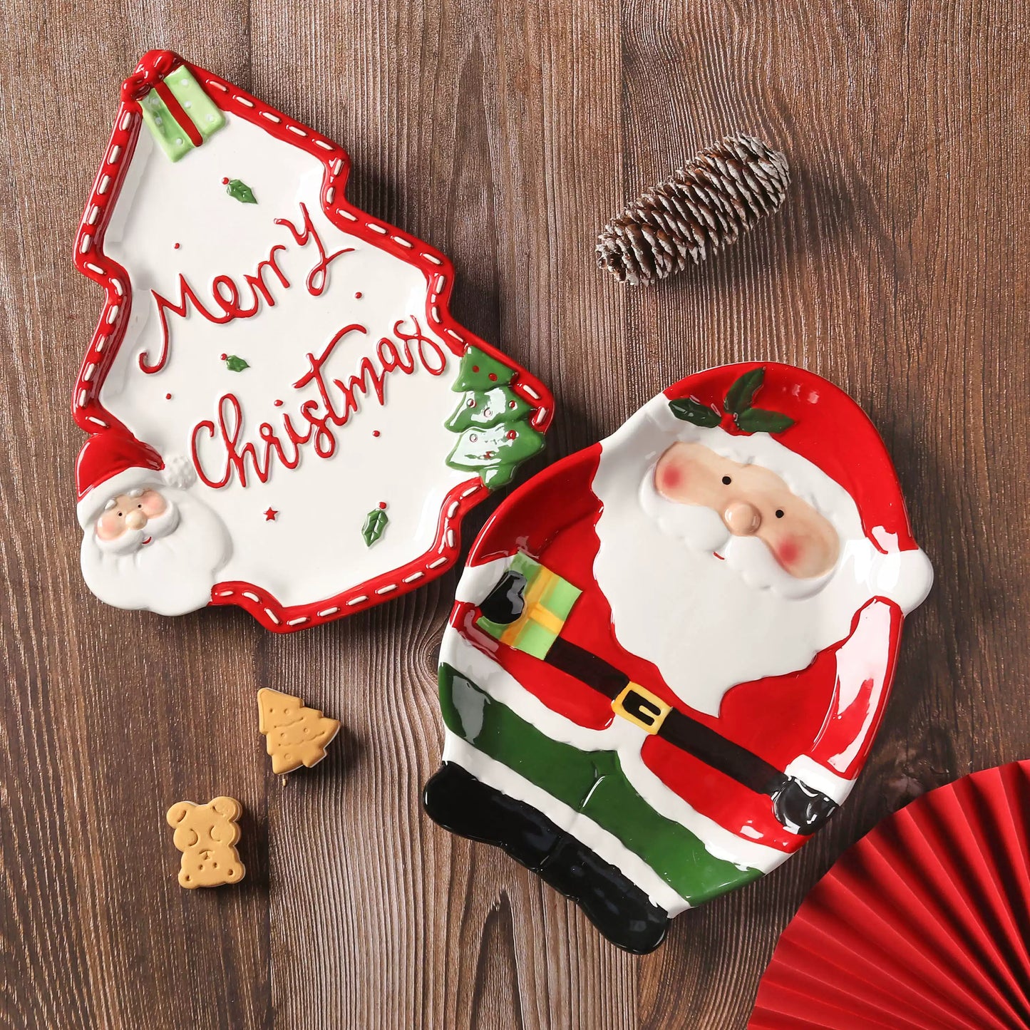 Santa Claus pine tree special-shaped ceramic plate