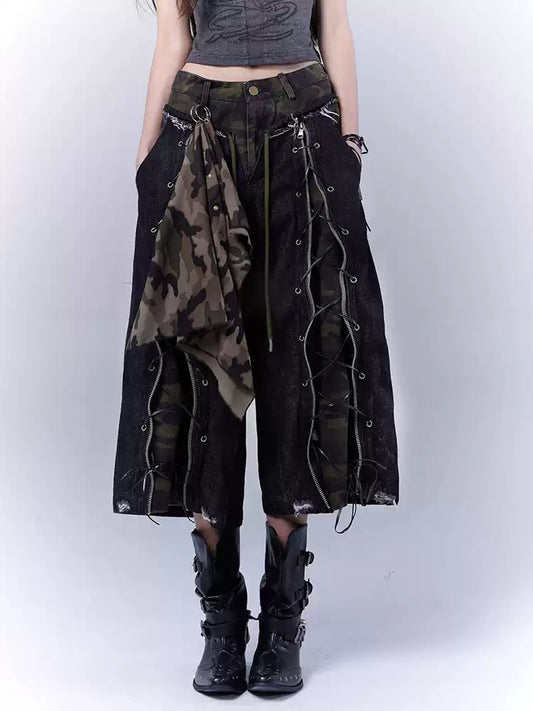 Grunge camouflage distressed jeans