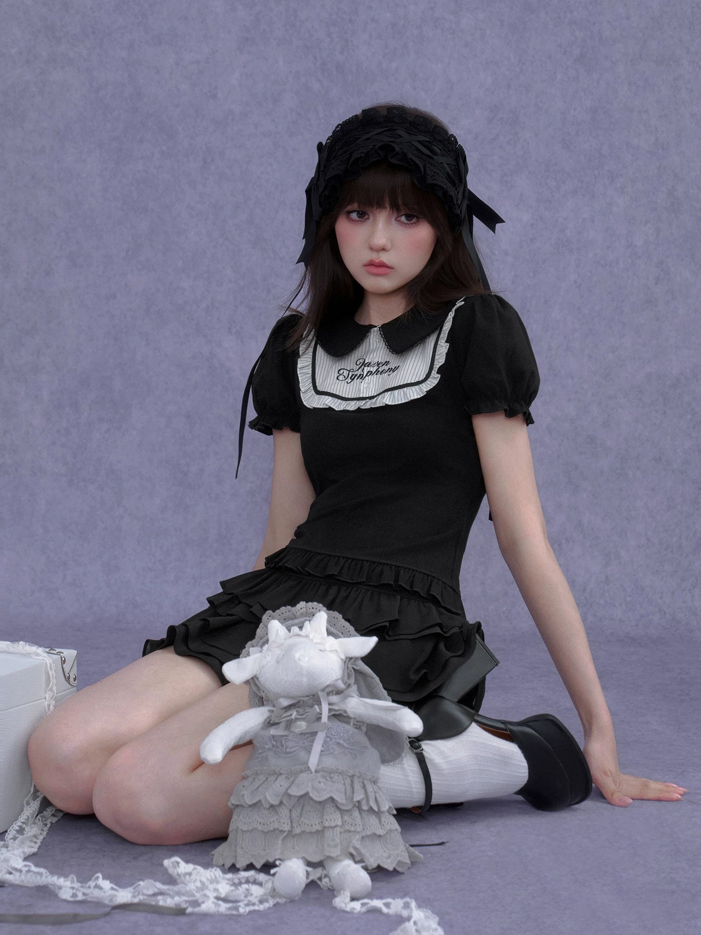 SagiDolls Girls Spirit #Photo Poster Plush #Dark Doll Off-Shoulder Short-Sleeve T-Shirt Top Lolita Sweet & Cool Cute