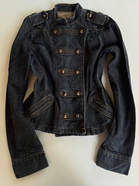 Ban Zhi Tao Original Vintage-Style Black Design-Forward Premium Outfit Black Denim Jacket for Autumn Women (Vintage)