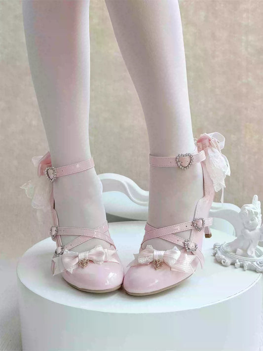 Strawberry Cheese Lolita Bow High Heels