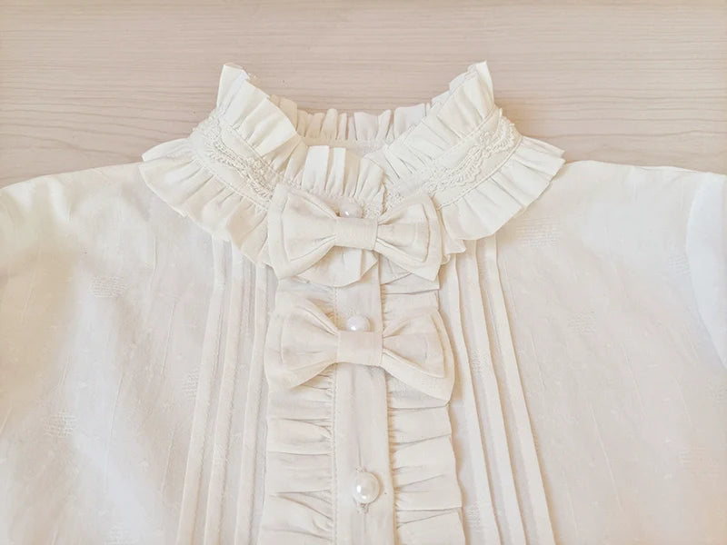 Winter Cotton Lolita Blouse White Long Sleeve Stand Collar Shirt