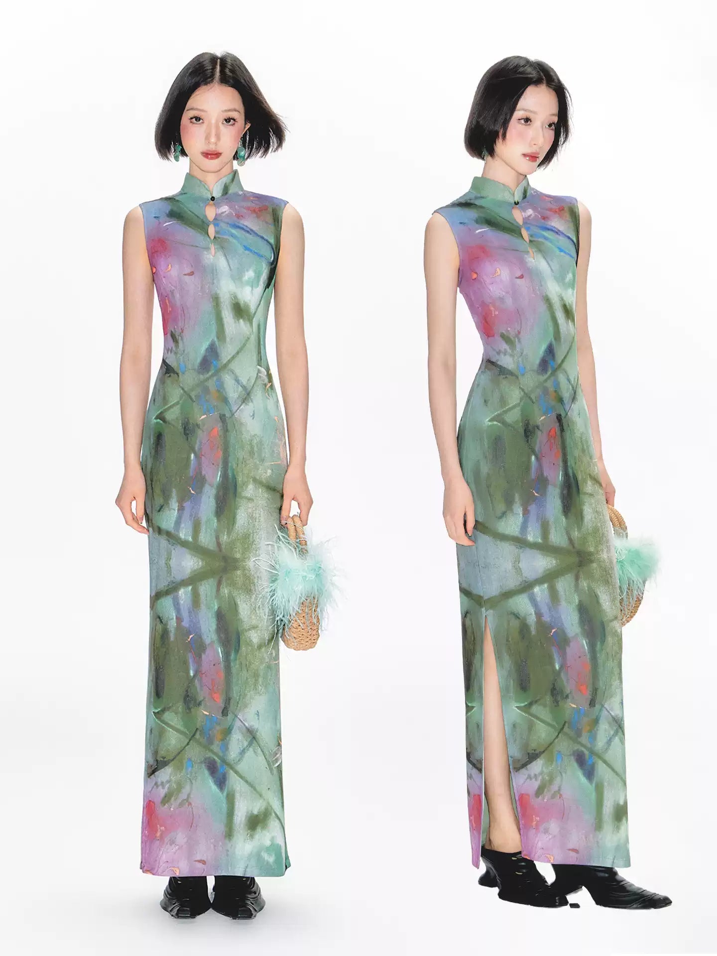 Green Hollow Cheongsam Dress
