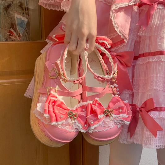 Bows Doll Wood Flower Lolita Shoes