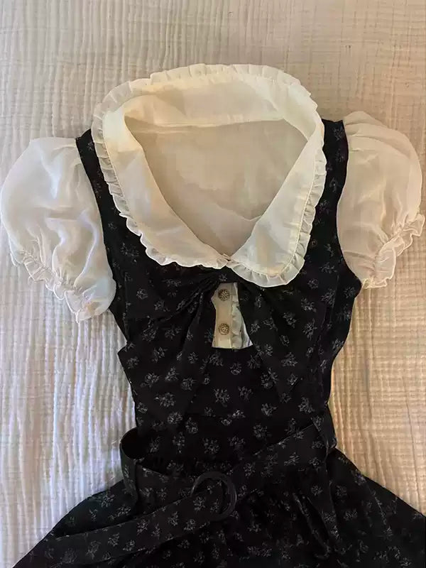 floral fake two-piece shirt dress