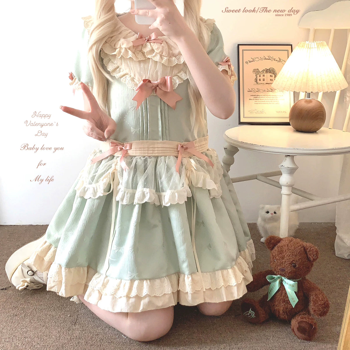 “Sleepingdoll” Handmade Cheese Butterfly Bow Low-Waist Jacquard Point D’Art Tulle Apron Dress